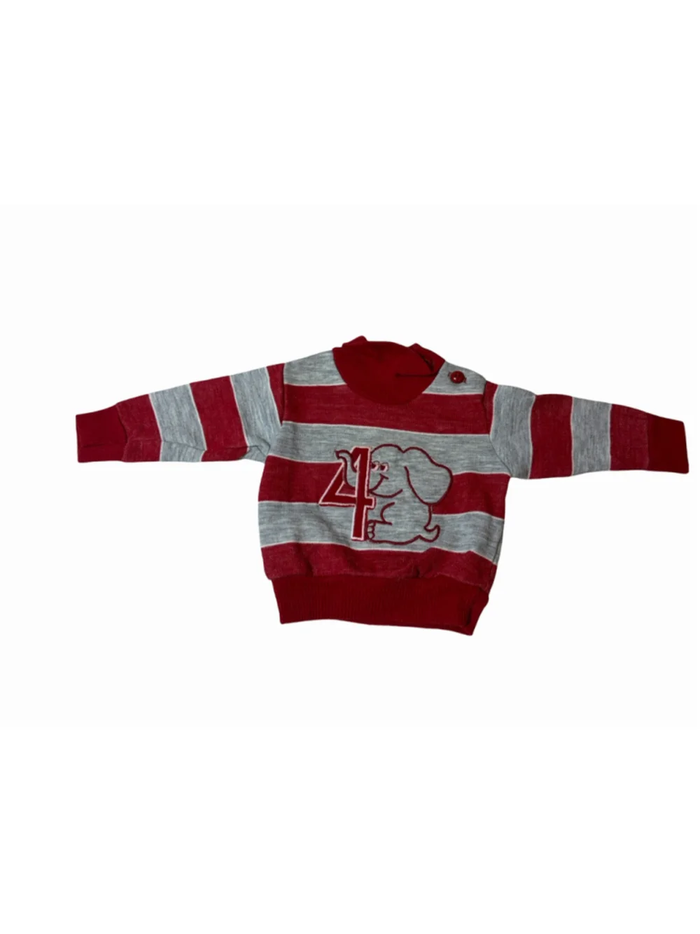Vintage 80s Carter’s Red Gray Stripe Elephant Sweater Pullover 12M USA Cute
